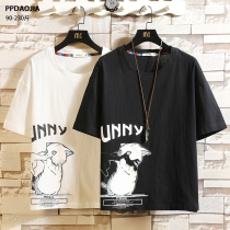 2021 summer new trend brand linen short-sleeved t-shirt mens loose large size fat cotton and linen half-sleeved trend Chinese style