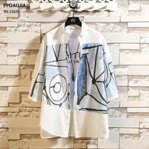 Japanese printing is very fairy three-quarter-sleeved shirt short-sleeved mens loose and handsome Korean shirt thin jacket mens clothing