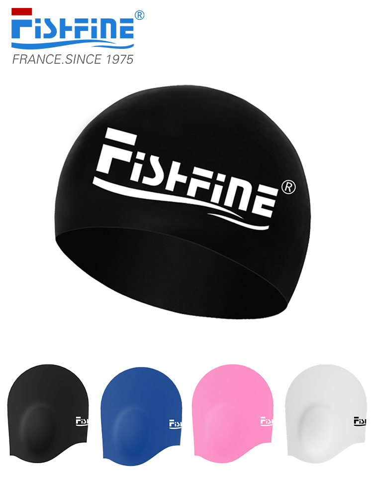 FISHFINE stereo 3D silicone swimming cap Female long hair Waterproof large elastic ear protection swimming cap Male swimming cap