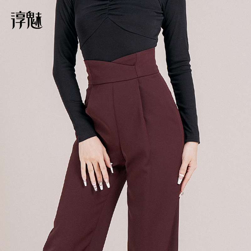 Chunmei Modern Dance Pants for Women, Autumn and Winter Dance Straight-Leg Pants, Latin Dance Practice Pants, High-Waisted Long Dance Pants M2006