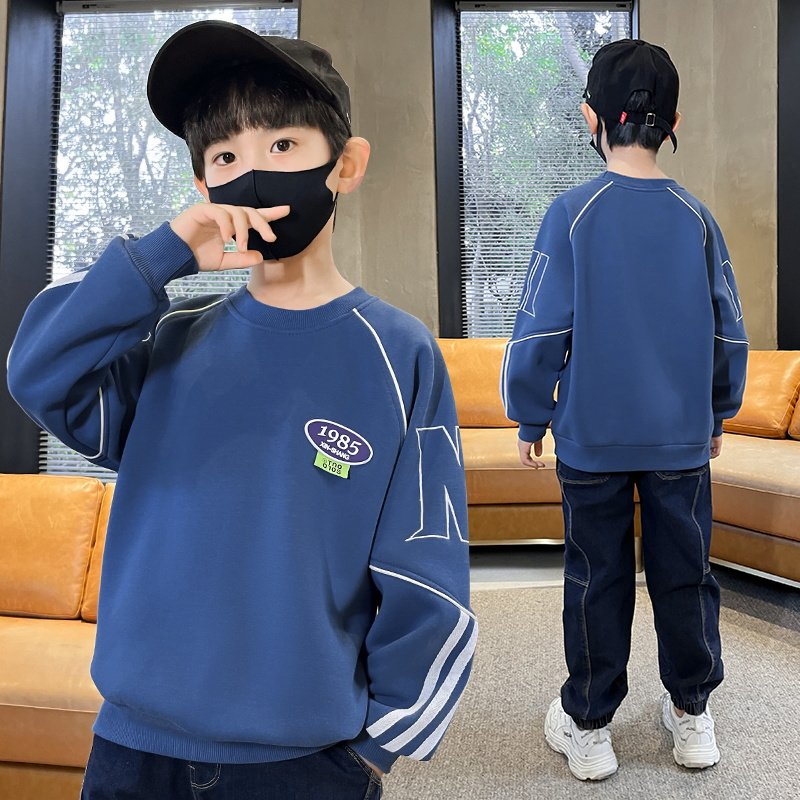 Children's clothes boy long sleeve thick cotton T foreign pie 2022 new big boy spring autumn clothing T-shirt children hit undershirt round collar blouses