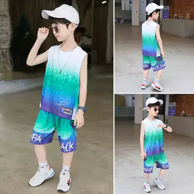 Boys summer quick-drying suit sleeveless vest shorts thin 2021 new boys summer basketball suit western style tide