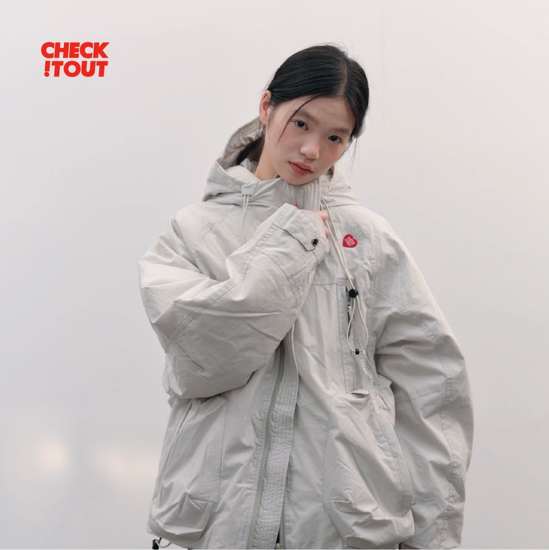 Checkitout Baizhou down Jacket Couple Long-Sleeve Autumn and Winter Warm Retro Trendy Fashion Korean Niche Style