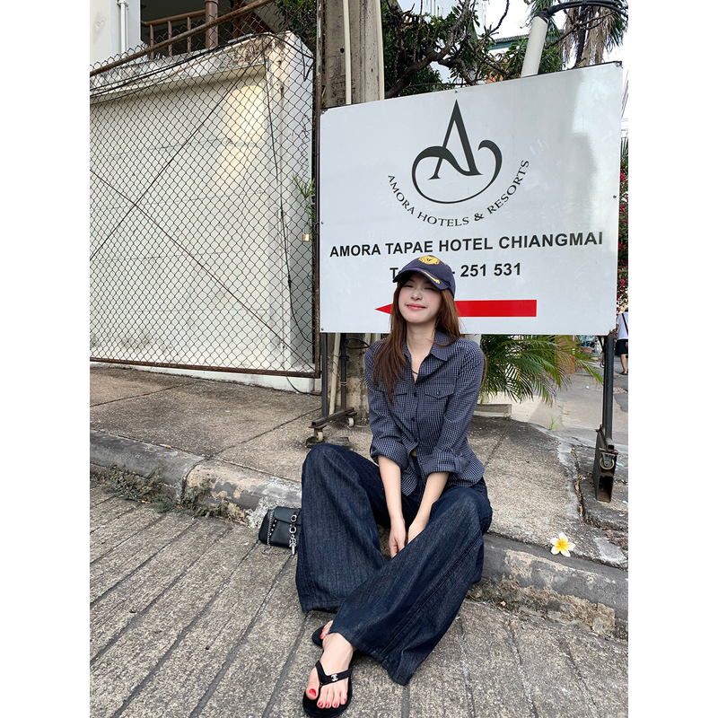 Xiaojunjun Britney Lazy Weekend/Heavy-Duty Lyocell Soft Leather Patchwork Lace Wide-Leg Floor-Length Jeans