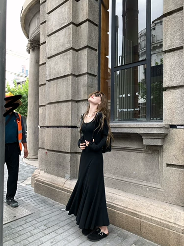 小君君布兰妮 Толстовка, весеннее платье, длинная юбка, крой «рыбий хвост»