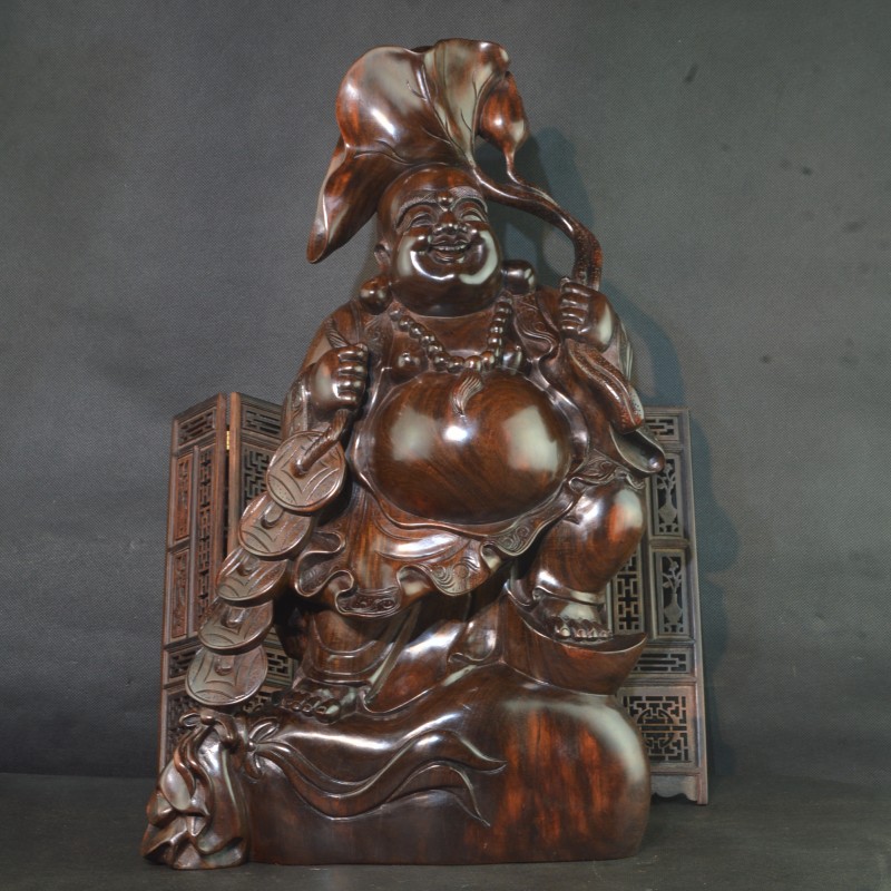 Lao Grand Red Acid Branch Miyre Buddha Wood Sculpture Red Wood Laughing Buddha Chinese Pure Hand Engraving Classical Genguan Buddha Pendulum