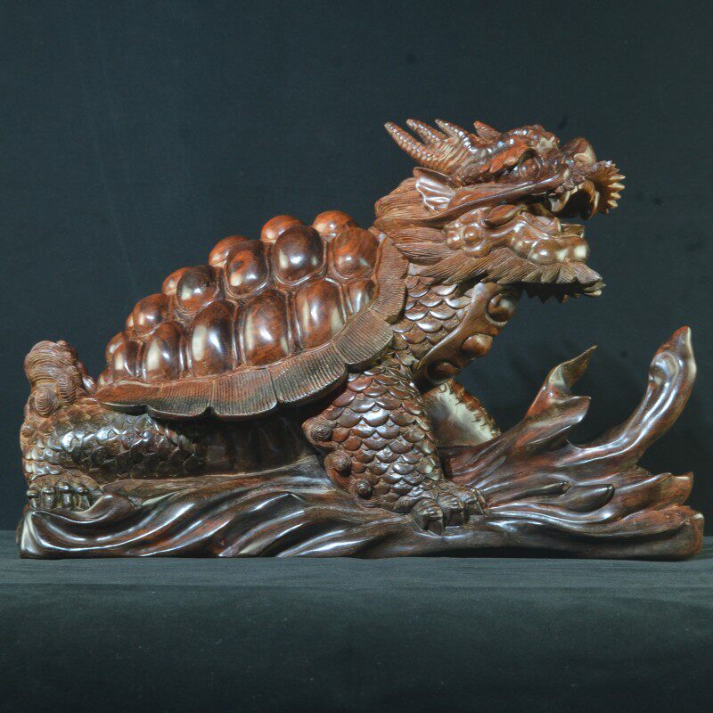 Laos big red acid branch dragon turtle wood carving Chinese retro living room decoration mahogany old material pure hand-carved craft gift decoration