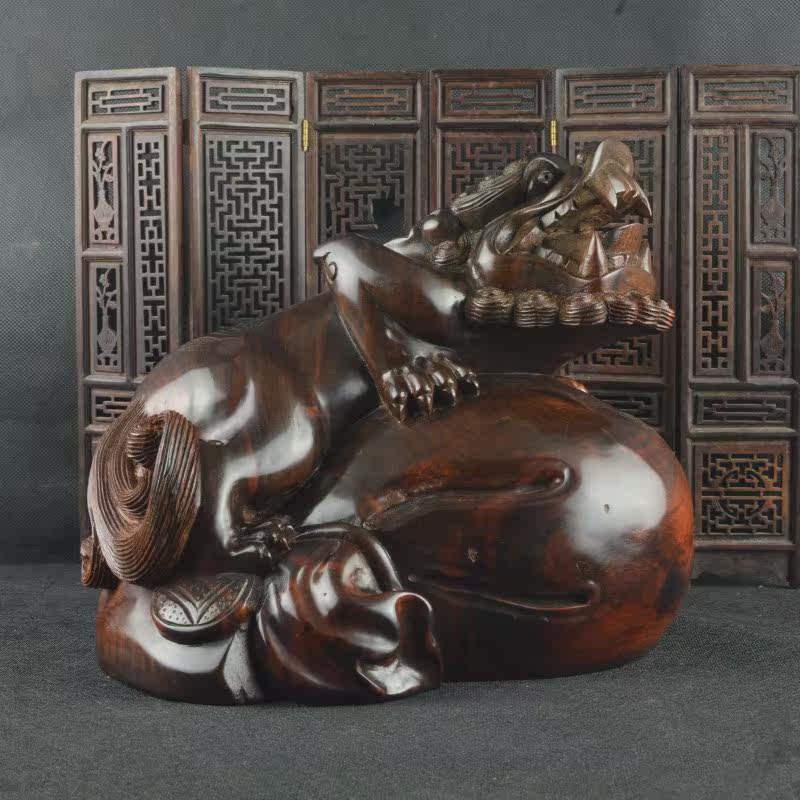 Laos red sour branch Pixiu wood carving retro Chinese porch opening decoration mahogany hand-carved craft gift decoration
