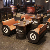 Industrial style bar card seat table and chair creative coffee milk tea shop clear bar ktv custom wrought iron combination oil barrel sofa