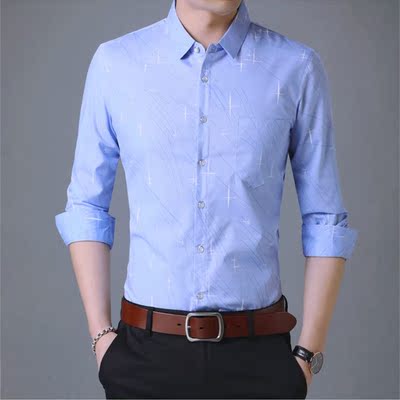 ZZ12021春秋季新款中青年长袖印花衬衫男装男士商务休闲衬衣