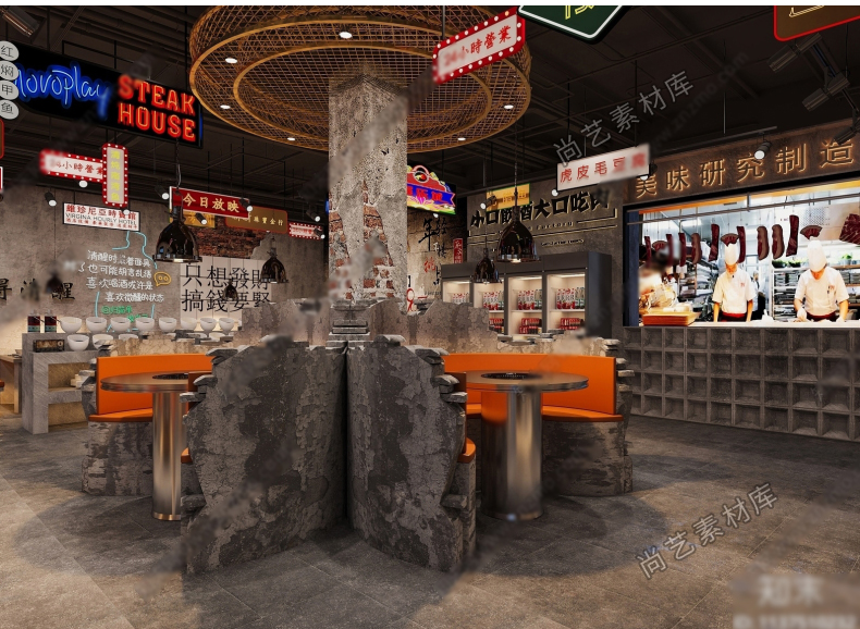 图片[11]-工业叙利亚风军事风火锅店烧烤店SU模型复古风餐厅餐饮餐馆SU模型-cg男孩