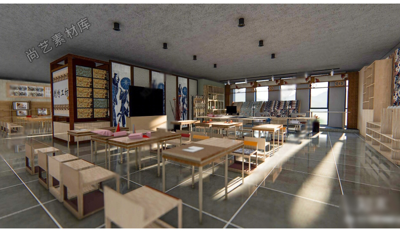 图片[19]-现代扎染店铺染布坊印染舍染布刺绣文旅印染店SU模型纺织车蜡染SU-cg男孩