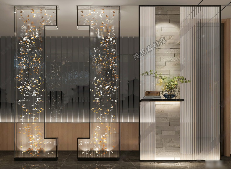 图片[2]-草图大师 现代玻璃屏风镂空玄关隔断中式禅意枯木枯枝树干 SU模型-cg男孩