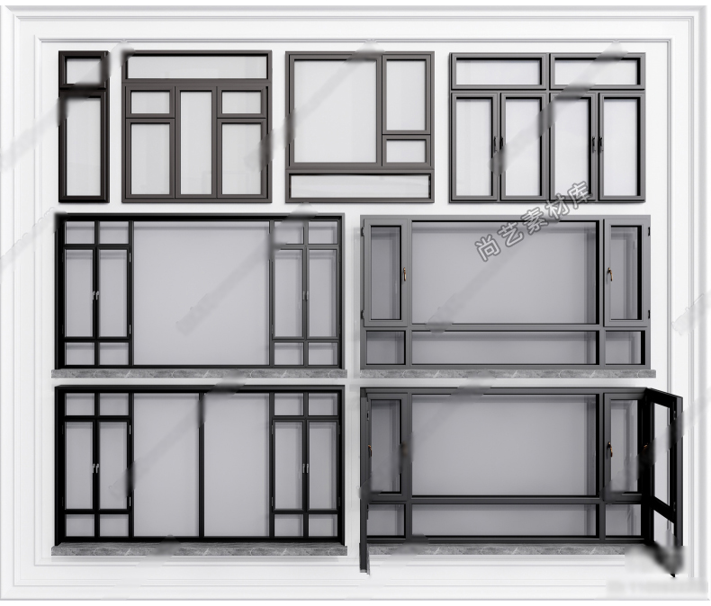 图片[8]-草图大师 现代风格平开对开窗户落地飘窗折叠窗推拉窗户框 SU模型-cg男孩