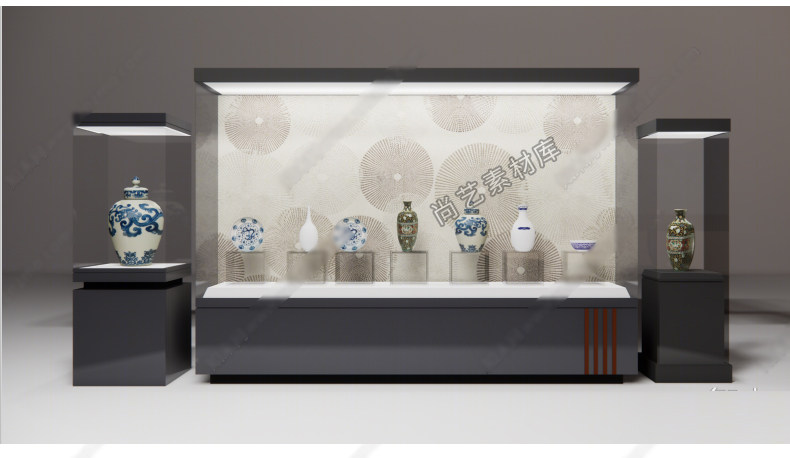 图片[6]-草图大师中式展柜瓷器展示柜SU模型通柜展示台商场展示柜组合SU模-cg男孩
