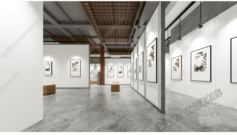 图片[3]-现代画室新中式书画美术文化展厅展览馆画廊草图大师SU模型素材-cg男孩