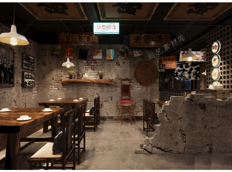 图片[3]-工业叙利亚风军事风火锅店烧烤店SU模型复古风餐厅餐饮餐馆SU模型-cg男孩