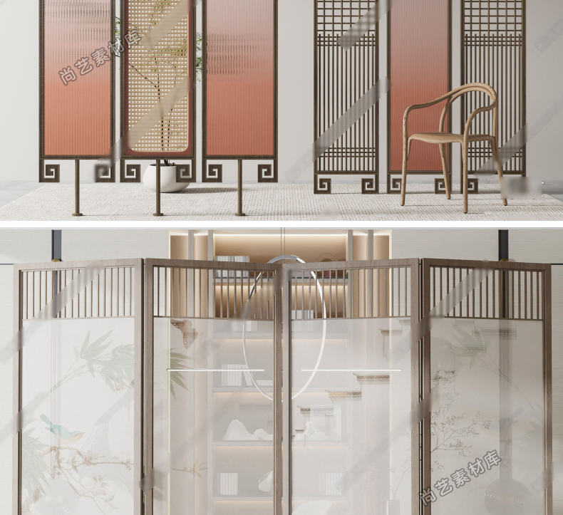 图片[16]-草图大师 现代玻璃屏风镂空玄关隔断中式禅意枯木枯枝树干 SU模型-cg男孩