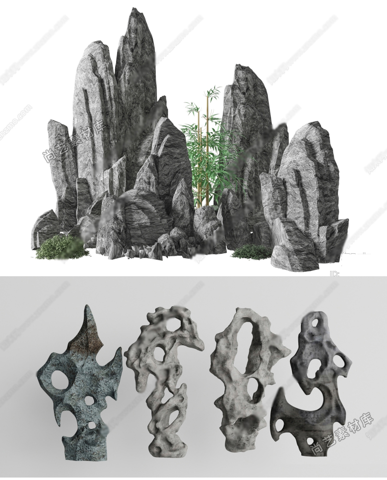 图片[8]-草图大师新中式假山石头景观石太湖石置石枯山水景观小品SU模型-cg男孩