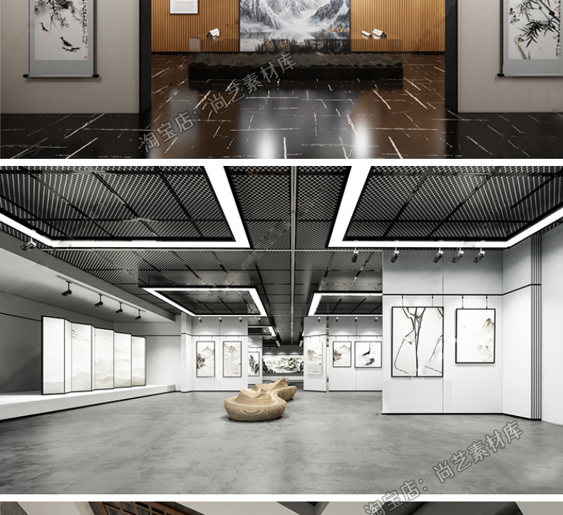 图片[10]-现代画室新中式书画美术文化展厅展览馆画廊草图大师SU模型素材-cg男孩