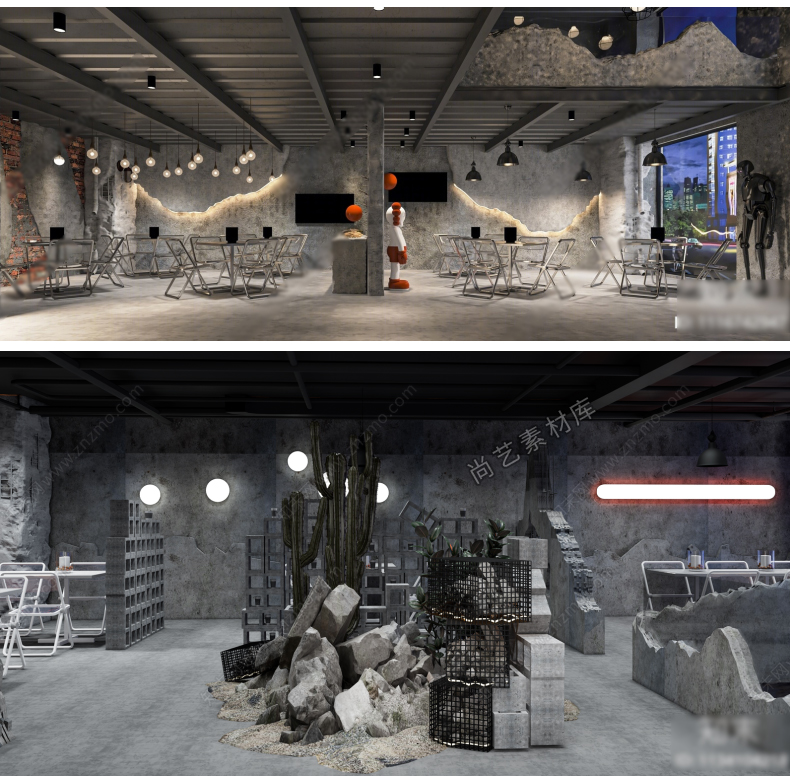 图片[13]-工业叙利亚风军事风火锅店烧烤店SU模型复古风餐厅餐饮餐馆SU模型-cg男孩