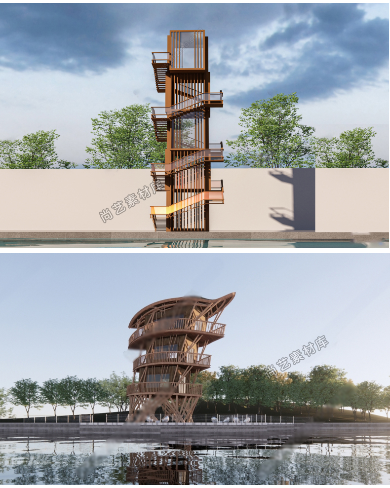 图片[19]-现代瞭望塔登高塔观光塔异形螺旋观景塔景观草图大师观景台SU模型-cg男孩