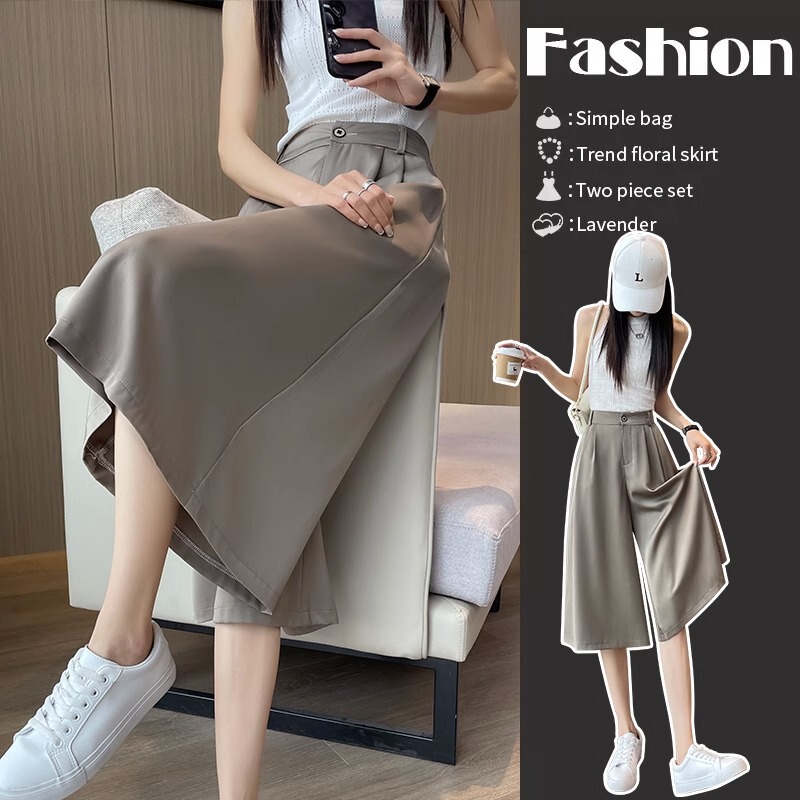 Acetate Satin Cropped Wide-Leg Pants for Women, Summer Thin Style 2026 New High-Waisted Drape Casual Pants, Ice Silk Skirt Pants