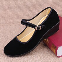 Old Beijing cloth shoes womens slope black work shoes thick bottom black area womens cloth shoes 41-43 large size womens shoes 41-43 large