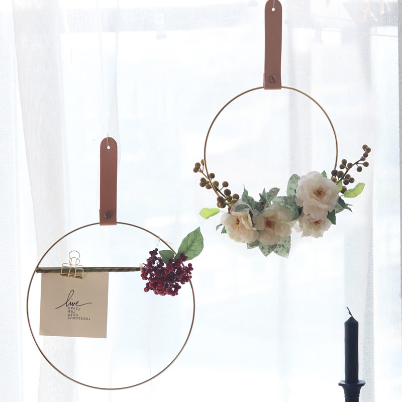 Cirque door decorated wedding Christmas decoration circle gold plated gold yellow bronze color simulation flower Eugalie red berries