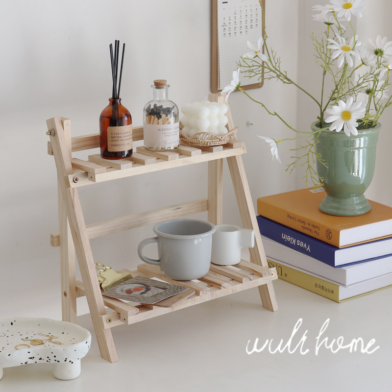 WULIHOME double layer solid wood debris shelf desktop containing blind box finishing collection Multi-meat plant display shelf