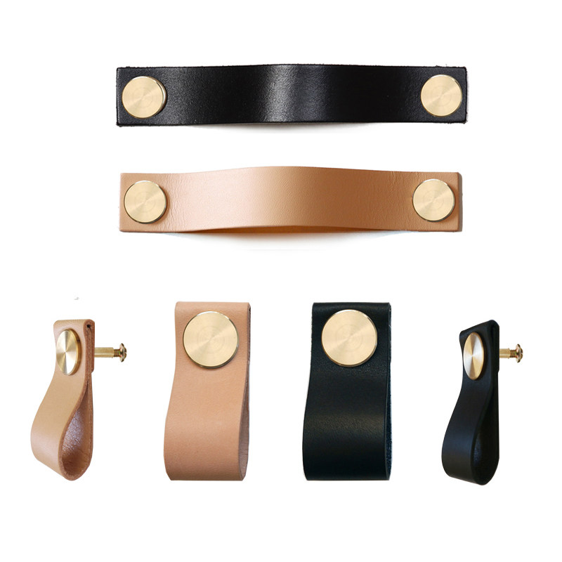 WULIHOME white cabinet door drawer genuine leather handle primary color black children crashworthy doorknob ins decoration