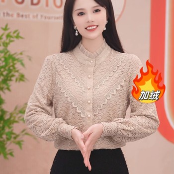 Autumn and winter new style crochet style base layer fashionable warm shirt velvet versatile plus velvet thickened brushed top