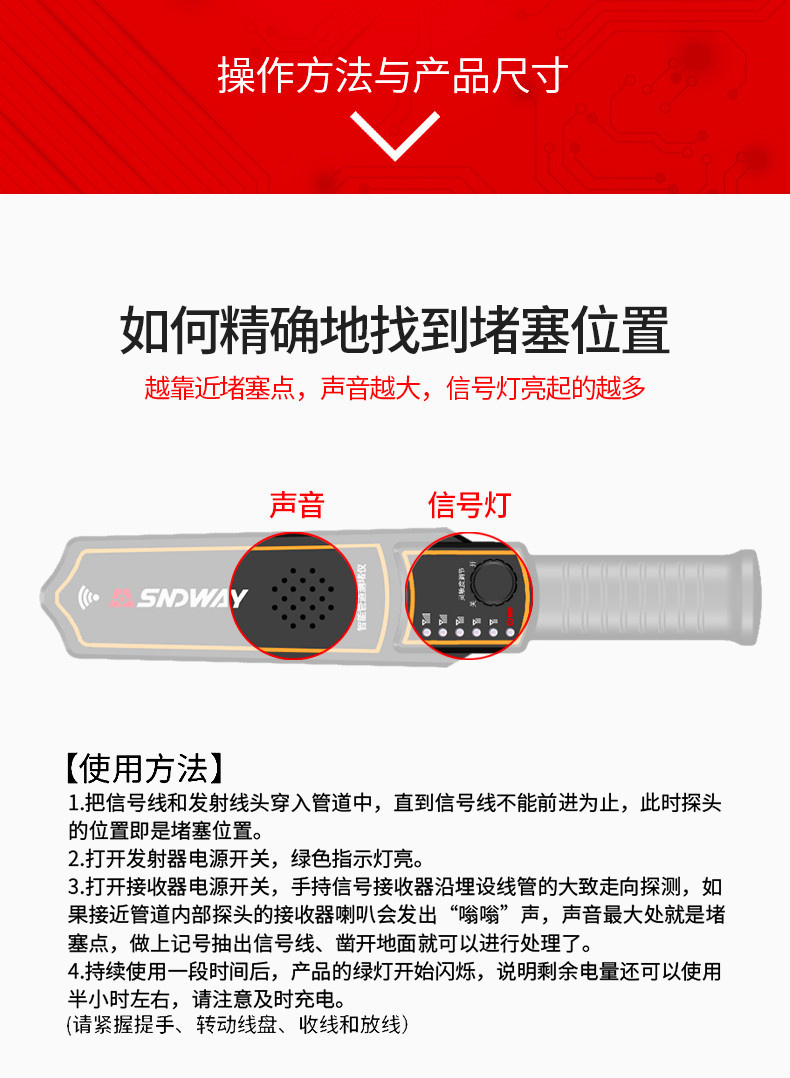 Детектор для стен 深达威sw-720测堵仪电工管道线管探测仪pvc排堵神器高精度排堵器 Deep QMI