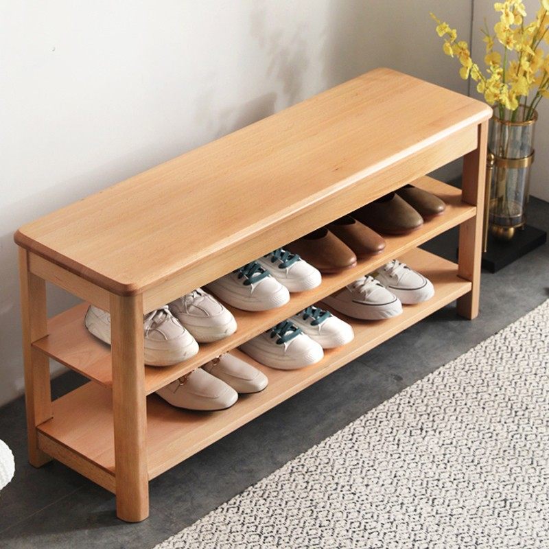 Solid wood shoe stool home door Beech shoe stool Nordic narrow shoe rack simple shoe cabinet type can sit log wear shoe stool