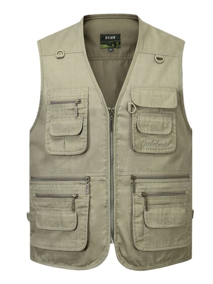 马甲男士春秋季薄款中老年纯棉大码多口袋外套牛仔背心爸爸装坎肩