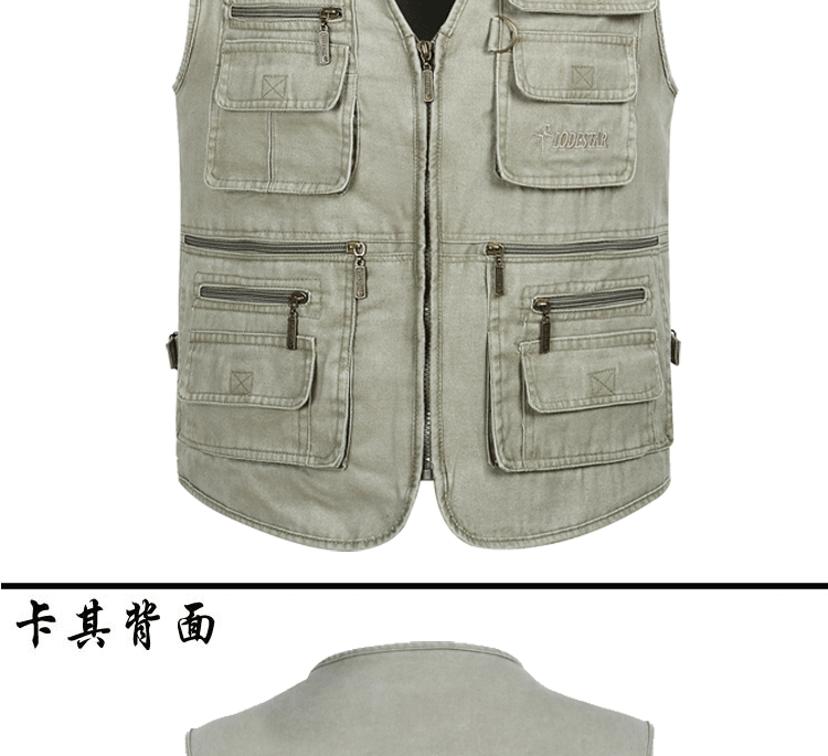 Áo vest nam ngoài trời cho người trung niên và người già mùa xuân và mùa thu bằng vải cotton cộng với phân bón XL cha nhiều túi mỡ vai thời trang big size