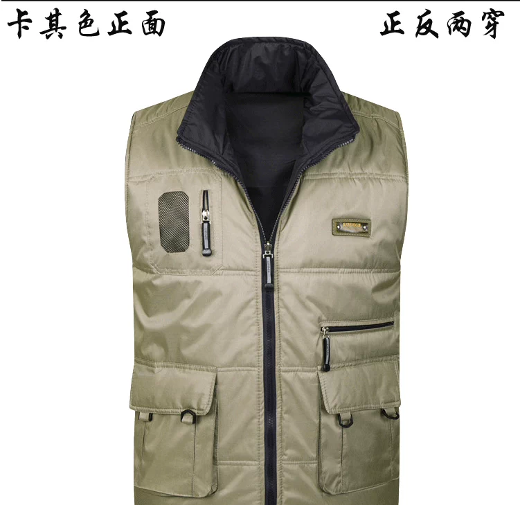 Áo vest nam trung niên mùa thu và mùa đông xuống áo cotton ở cả hai bên mặc áo vest nam trung niên áo vest ấm