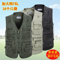 Áo vest nam ngoài trời cho người trung niên và người già mùa xuân và mùa thu bằng vải cotton cộng với phân bón XL cha nhiều túi mỡ vai shop quần áo nam