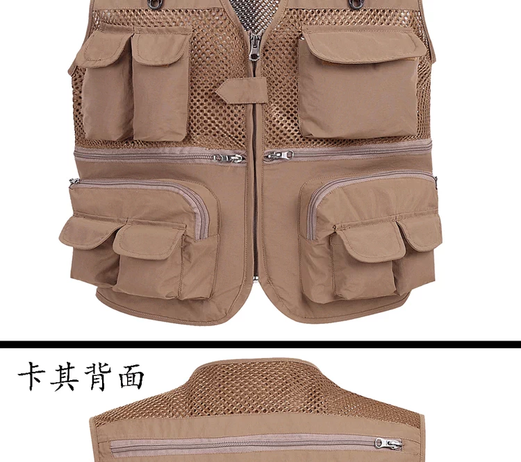 Mùa hè mỏng phần lưới vest nam khô nhanh giản dị nhiều túi nam nhiếp ảnh vest vest vest cộng với phân bón để tăng - Dệt kim Vest áo len mỏng