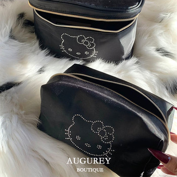 Augurey 1/6 black hot diamond cat head kt storage bag waterproof travel portable makeup bag large capacity ins