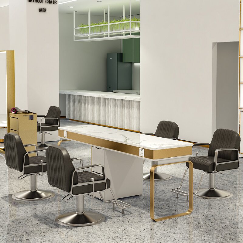 Marble Hot Dye Table Stainless Steel Mesh Red Mirror Table Beauty Hair Shop Mirror Hairdressework Cabinet Integrated Hair Salon Special Tide