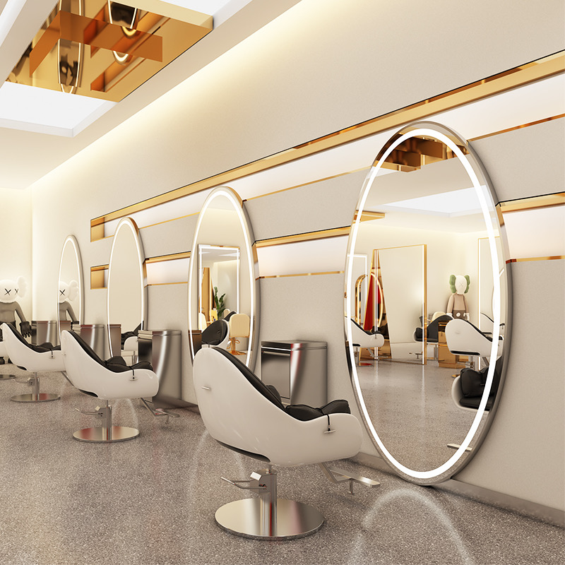 New Hairdressing-shop Mirror Desk Single-Sided Beauty Hair Mirror Hair Salon Special With Lamp Reliable Wall Floor Mirror Cut mirror
