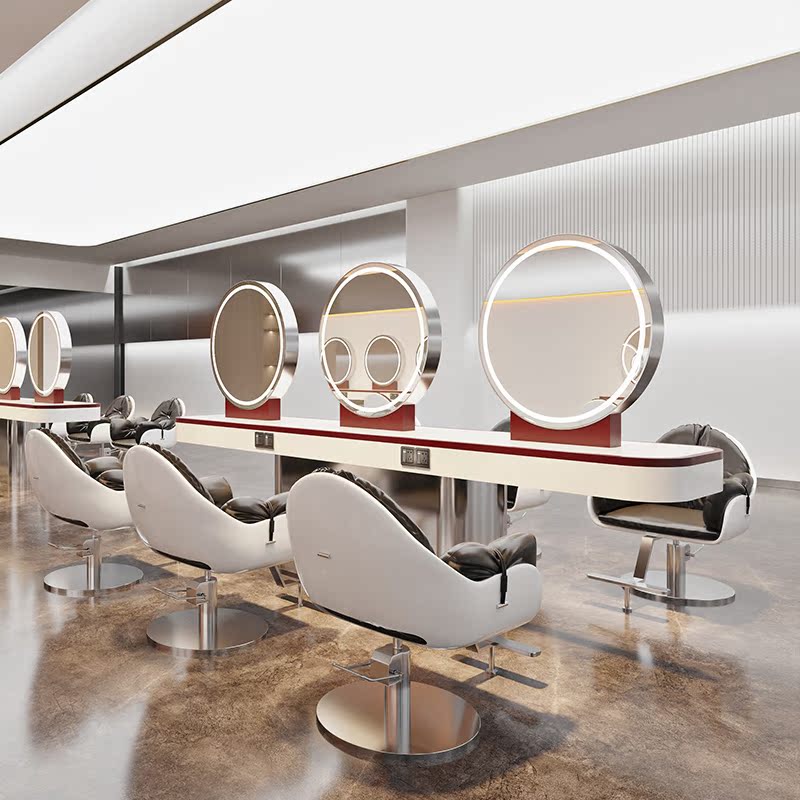 New High-end Beauty Hair Shop Mirror Table Haircut Dyeing And Dyeing Hot Zone Mirror Cabinet Integrated Hair Salon Special Hairdressshop Mirror with lamp