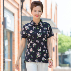 Одежда для дам 2019新款妈妈夏装纯棉碎花短袖t恤女40-50岁中老年女装上衣服衬衫