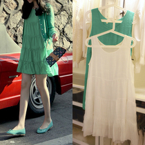 Korean version of pregnant womens skirt green dress spring and summer pure cotton maternity dress doll skirt sleeveless vest skirt a word loose