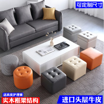 Real leather stool sofa stool sitting room Home door changing shoes stool square stool storage stool short round bench seat pier small pimpier