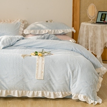 Princess wind ruffle embossed milk velvet warm four-piece coral velvet double-sided thickened ins Wind bed 4-piece set