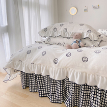 Winter double-sided plus velvet milk coral fleece bed four-piece bed skirt thickened Fallaifan suede bed sheet quilt cover