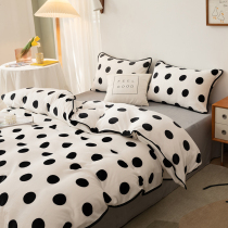 Winter thick milk velvet coral velvet four-piece double-sided velvet flannel sheets warm bed plush quilt cover three