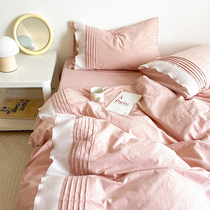 Cotton Water Washing Cotton Pleated Lace Four-Piece Set ins Simple Pure Cotton Double quilt cover Girl Heart Bedding